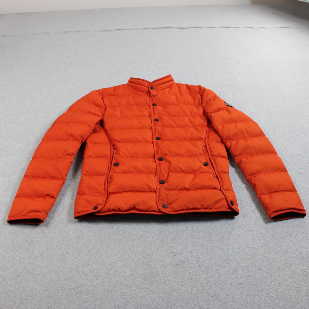 Shi Chen Jacket Men Medium Orange Quilted Puffer Full Zip Casual Outdoor Artsy